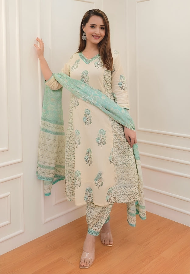 Green floral afghani suit set