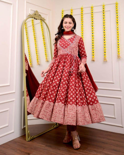 Beautiful red rose anarkali suit set - Eraya