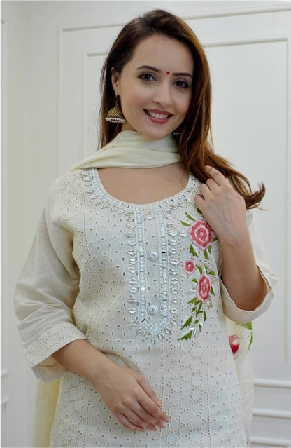 Premium chikankari schiffli kurti set