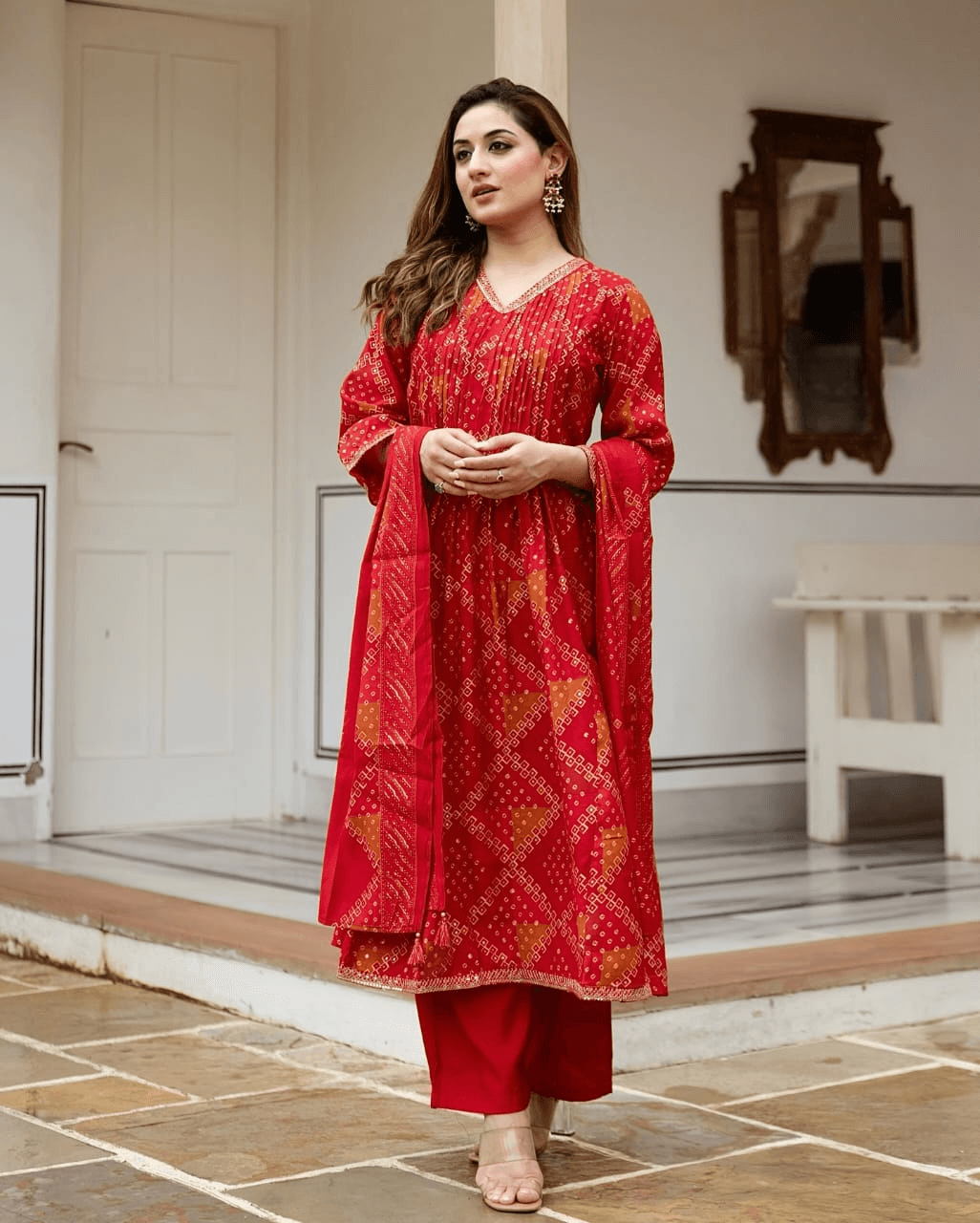 Pintex work beautiful bandhani print three piece kurti set - Eraya