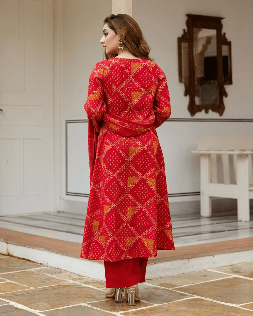 Pintex work beautiful bandhani print three piece kurti set - Eraya