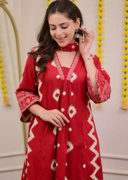 Premium A-line three piece cotton kurti set - Eraya