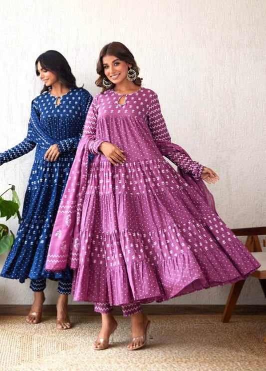 Flary printed heavy cotton anarkali set - Eraya