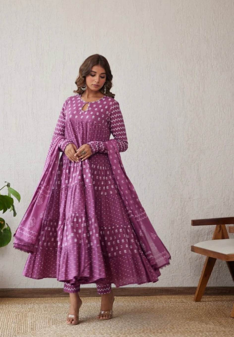 Flary printed heavy cotton anarkali set - Eraya