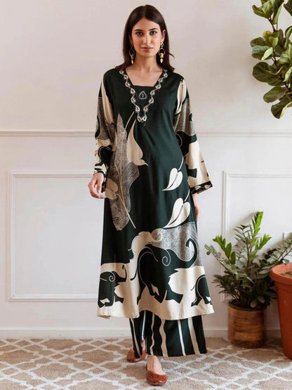 The vintage printed A-line kurta-plazzo set - Eraya