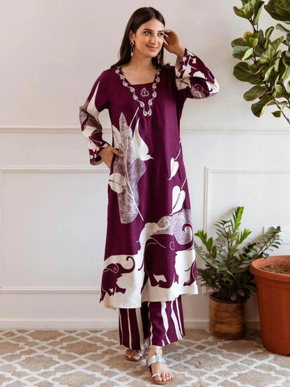 The vintage printed A-line kurta-plazzo set - Eraya