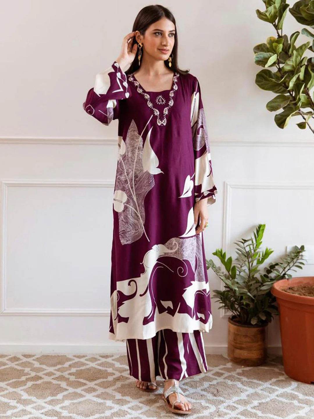 The vintage printed A-line kurta-plazzo set - Eraya