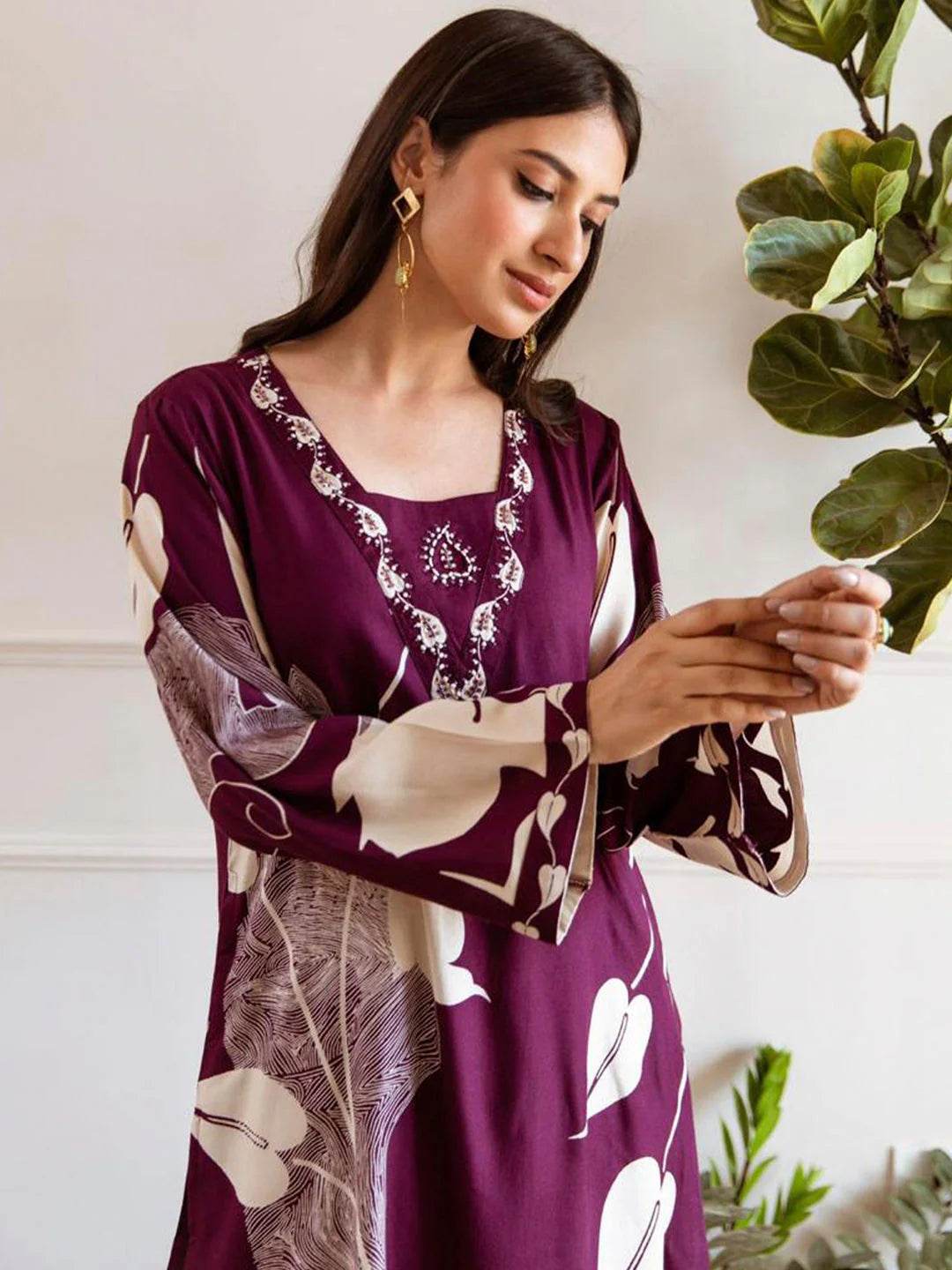 The vintage printed A-line kurta-plazzo set - Eraya