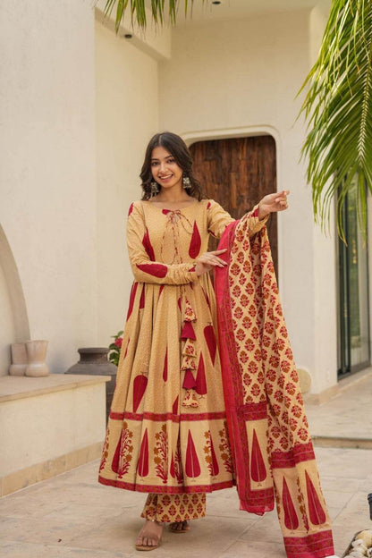 Royal anarkali cotton suit set with latkan dori work - Eraya