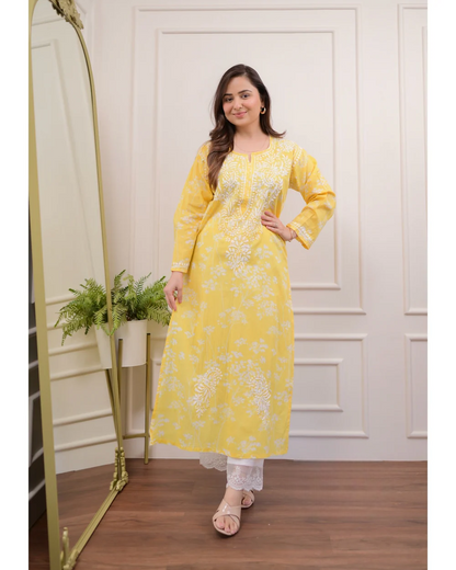 Mesmerizing mul cotton chikankari kurti-pant set-II