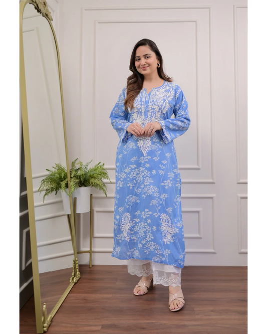 Mesmerizing mul cotton chikankari kurti-pant set-II