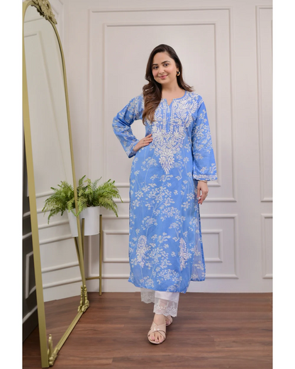 Mesmerizing mul cotton chikankari kurti-pant set-II