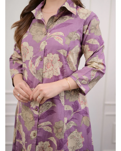 Purple rayon floral co-ord set with matching pants