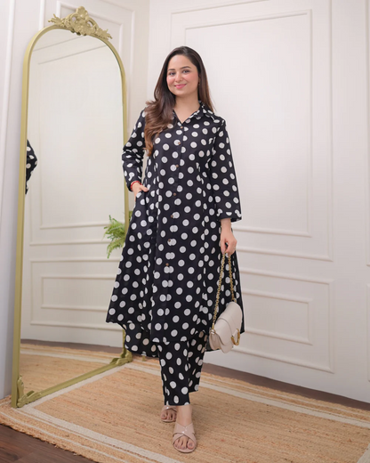 Black polka dots design beautiful cotton co-ord set