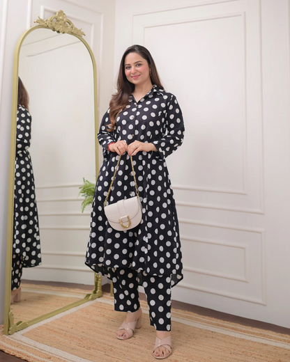 Black polka dots design beautiful cotton co-ord set