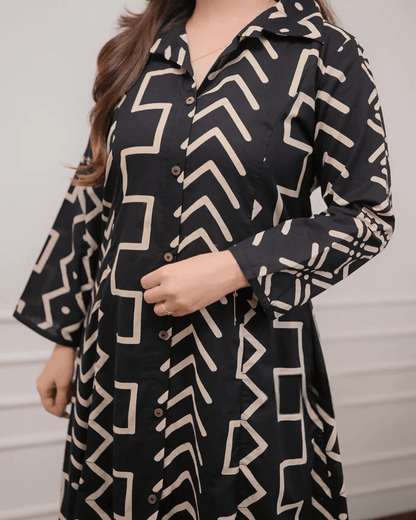 Black ivory geometric print cotton co-ord set - Eraya