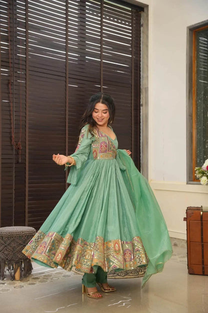 Sea green flared anarkali suit set - Eraya