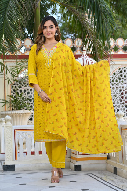 Authentic chikankari kurti set- yellow