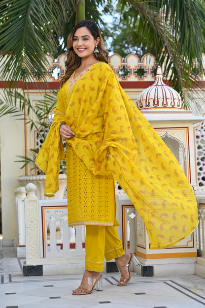 Authentic chikankari kurti set- yellow