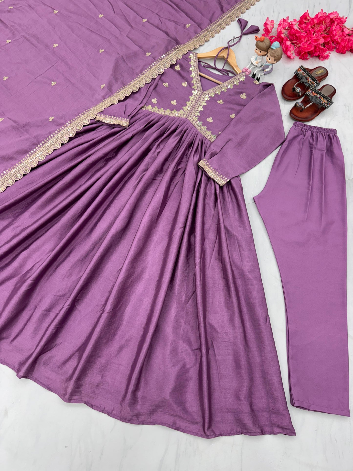 Chinon silk alia cut gown set