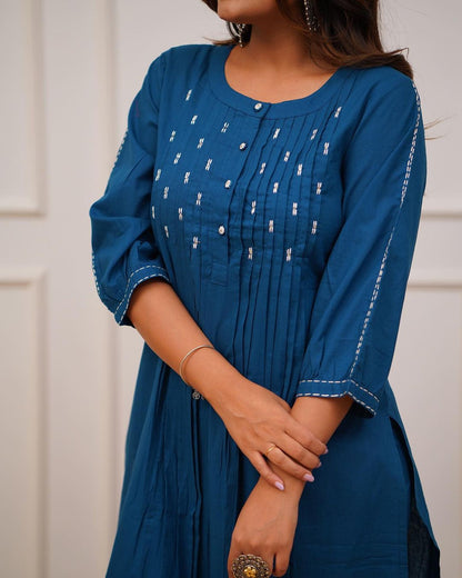 Beautiful teal blue kurti-pant set