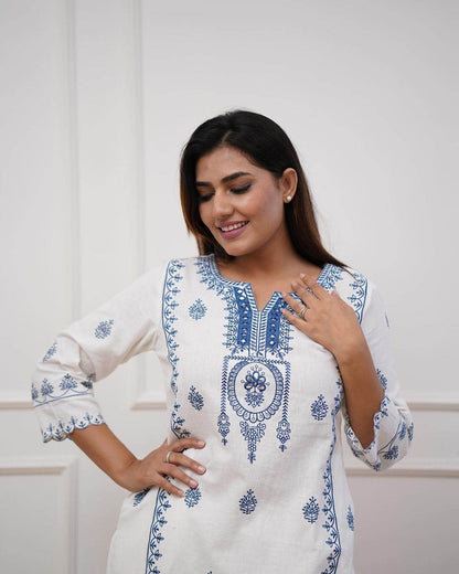 Pure cotton embroidery work kurti with pant - Eraya