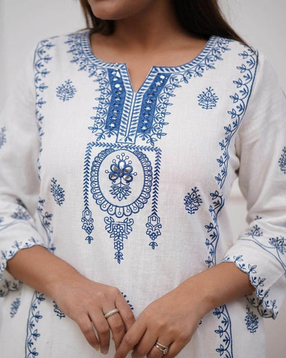 Pure cotton embroidery work kurti with pant - Eraya