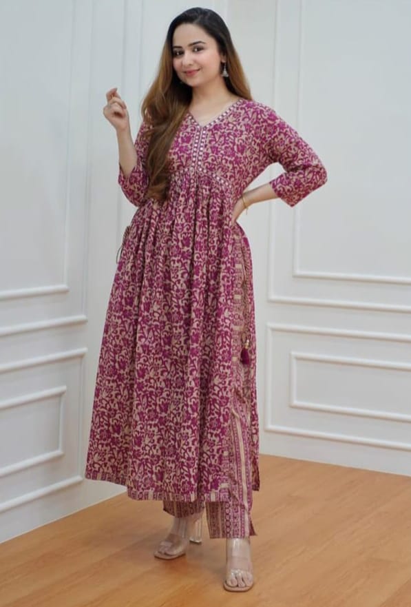 Aliya cut long kurti and pant