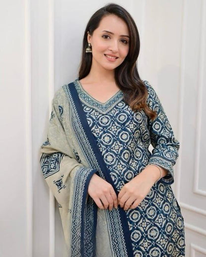 Sanganeri block print straight kurti set