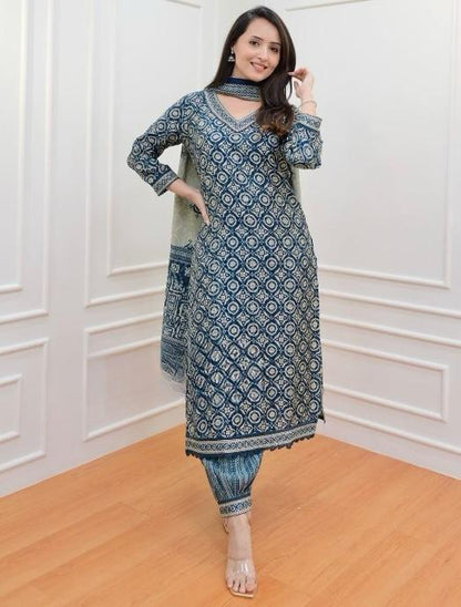 Sanganeri block print straight kurti set