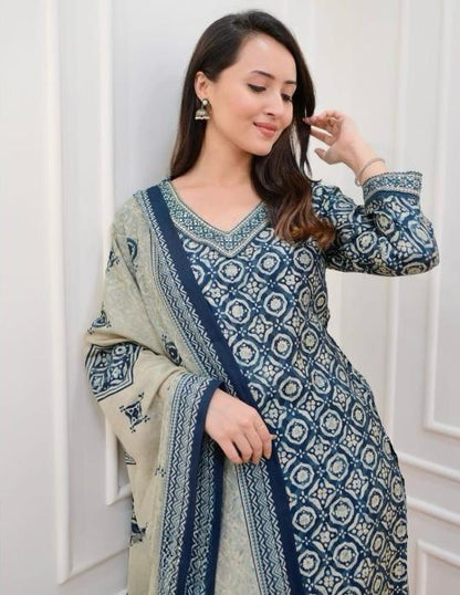 Sanganeri block print straight kurti set