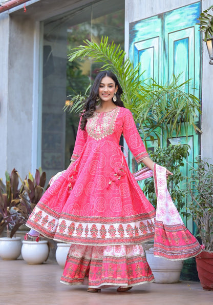 Graceful anarkali kurti with sharara and dupatta