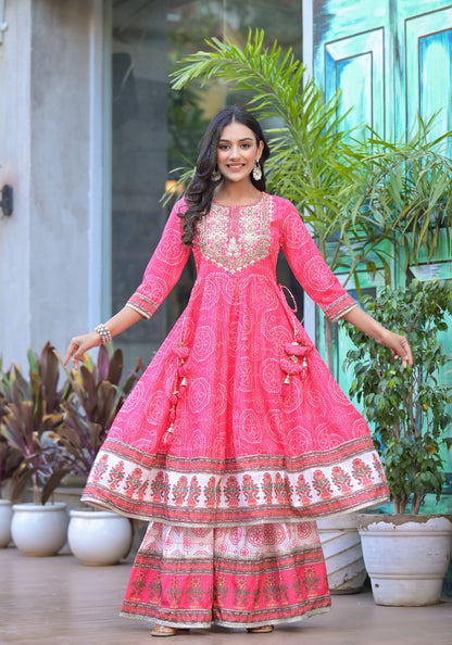 Graceful anarkali kurti with sharara and dupatta