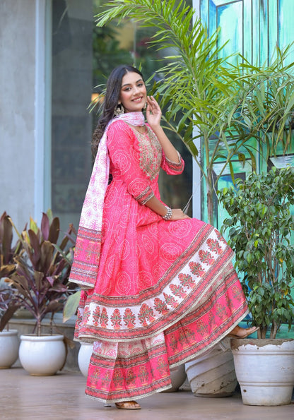 Graceful anarkali kurti with sharara and dupatta