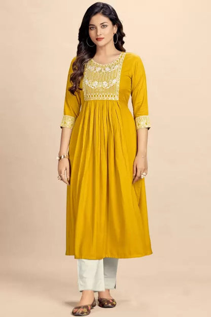 Beautiful rayon mustard kurti with pant