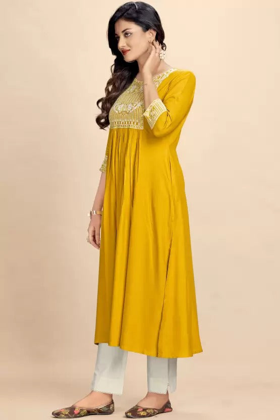 Beautiful rayon mustard kurti with pant