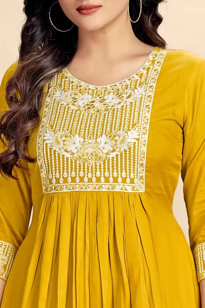 Beautiful rayon mustard kurti with pant