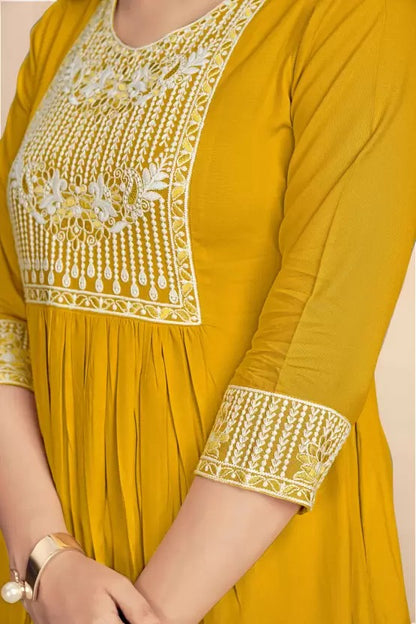 Beautiful rayon mustard kurti with pant