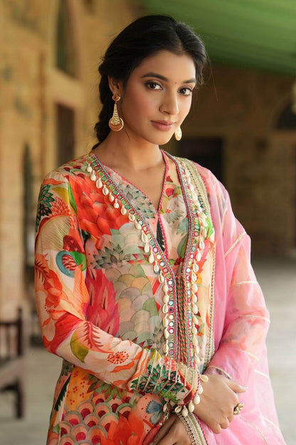 Chinon Fabric Opulent Top, Jacket, Sharara & Dupatta Set - Eraya