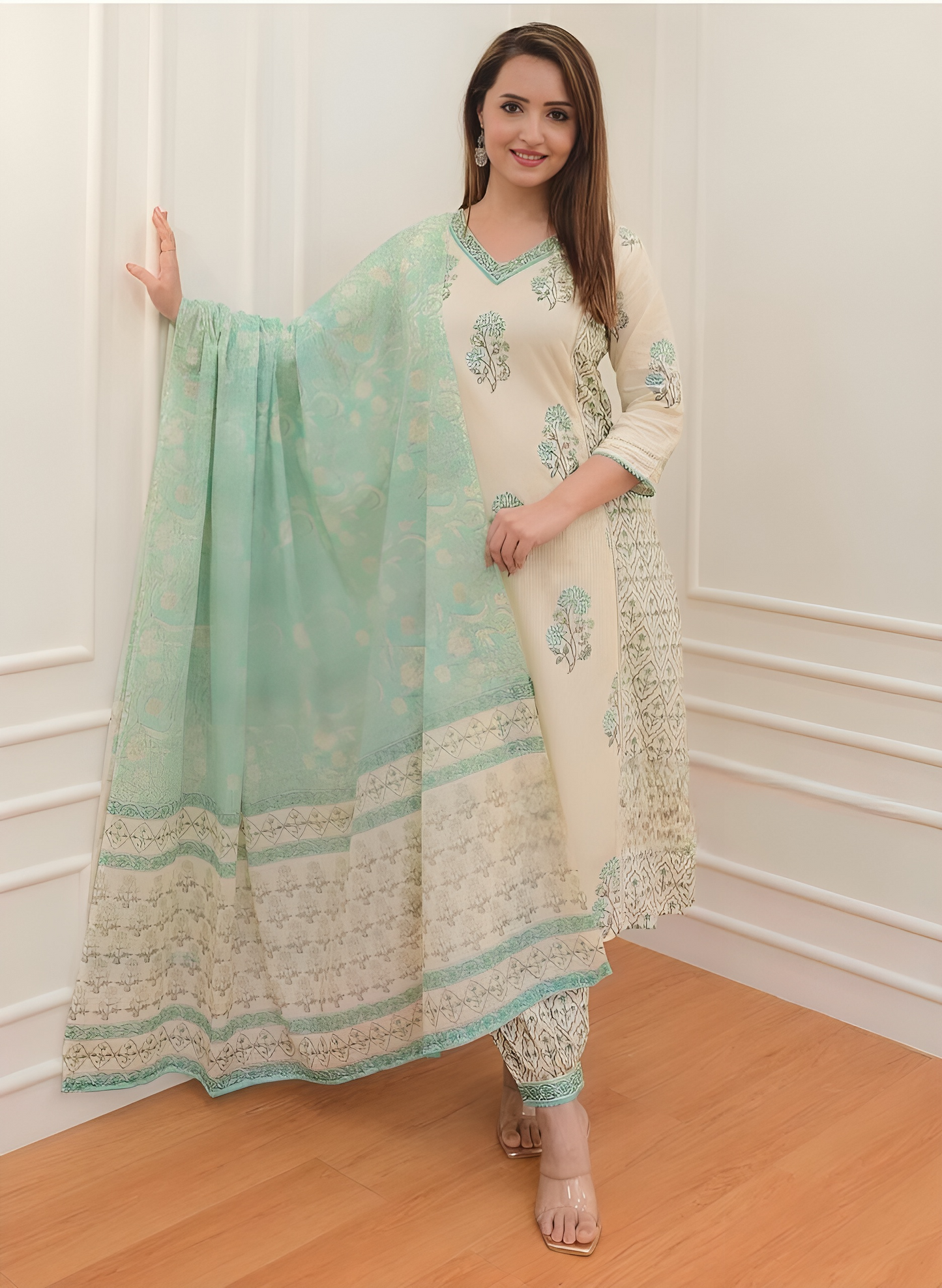 Green floral afghani suit set