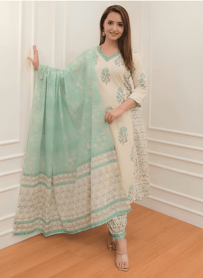 Green floral afghani suit set - Eraya