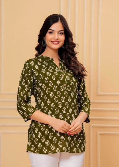 Rayon short kurti leaf printed - Eraya