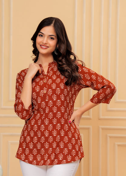 Rayon short kurti printed red