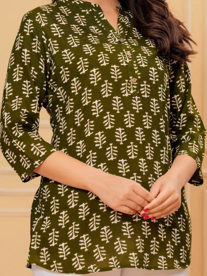 Rayon short kurti leaf printed - Eraya