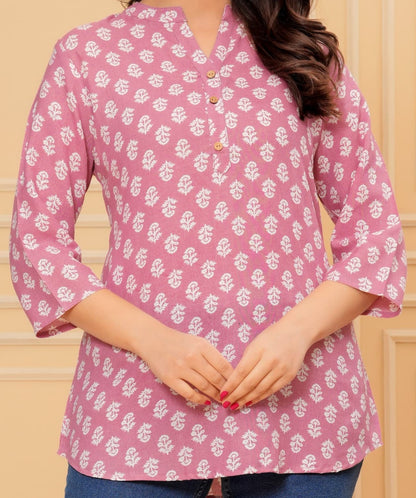 Rayon short kurti printed pink