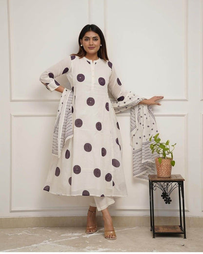 Pure fine cotton white kurti set - Eraya