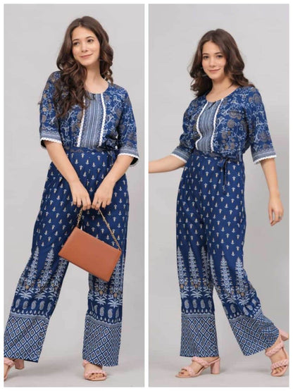 Beautifully printed pure rayon jumpsuit set - Eraya