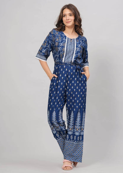 Beautifully printed pure rayon jumpsuit set - Eraya