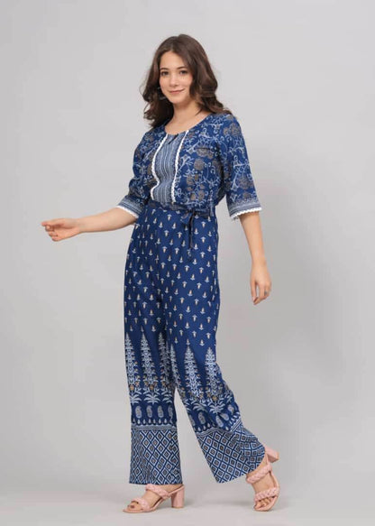 Beautifully printed pure rayon jumpsuit set - Eraya