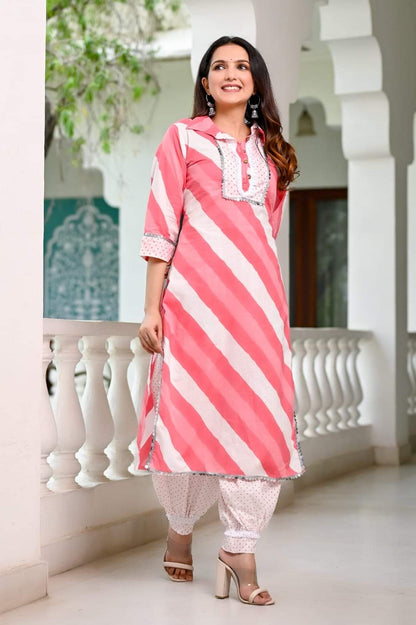 Lahriya print cotton kurti with afghani pant